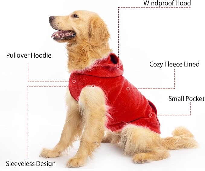 EXPAWLORER Dog Hoodie Fleece Sweater Vest, Hooded Dog Sweatshirt Fall Winter Pet Clothes with Leash Hole, Sleeveless Warm Cozy Puppy Clothing for Cat Small Medium Large Dogs Girl Boy, Red XXL