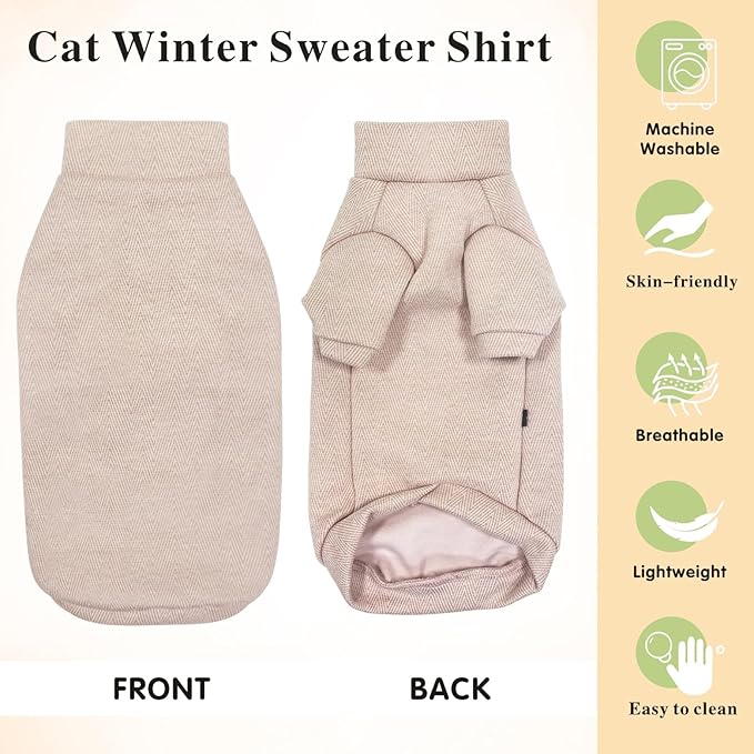 Idepet Sphynx Cat Warm Turtleneck Sweater Hairless Cats Shirt Pullover Kitten T-Shirts Thick Soft Fleece Clothes Cute Outfit Coat Pajamas for Cats and Puppy (Pink, Medium)
