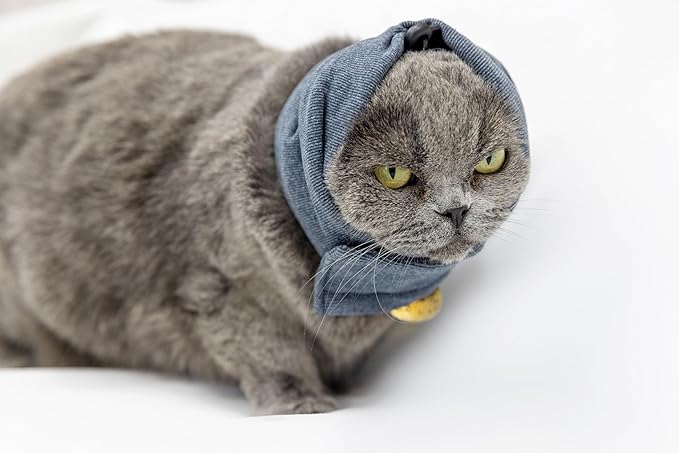Cat Snood Ear Protector,Cat Ear Wrap Cats Anxiety Relief, Noise Canceling for Fireworks Grey S