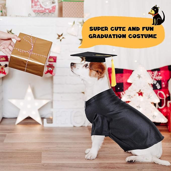 Dog Graduation Cap and Gown, Dogs Cats Graduation Holiday Halloween Costume Accessory(Black,Small)