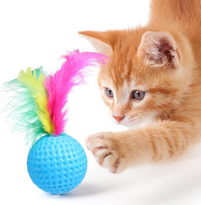 Ipetboom 24 Pack Cat Golf Balls for Indoor Kitten Toys, Interactive Cat Pom Pom Ball Toys for Exercise Chase Pounce Entertainment, Random Color