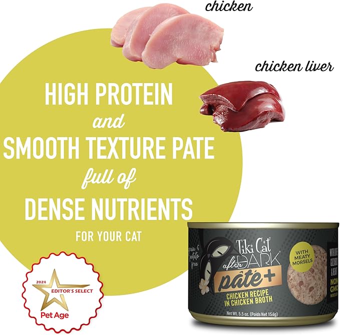 Tiki Cat After Dark Pate+ Wet Cat Food, Chicken, 5.5 oz. Cans (Pack of 8)