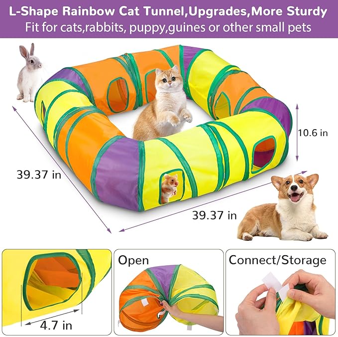 Retro Shaw Cat Toys Pack 25Pcs, Interactive Kitten Toys for Indoor Kittens Cats, Collapsible Kitty Play Tunnel Tent Feather Wand Balls Bell Springs Mouse Kitty Toys for All Breeds (4 Tunnel)