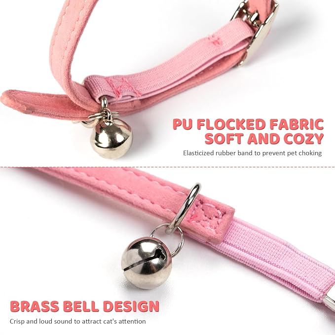 Valentine's Day Heart Bling Pink Cat Collar with Safety Belt and Bell, 3/8" Width Cute Adjustable Collar for Small Dogs and Kitten Cats, S