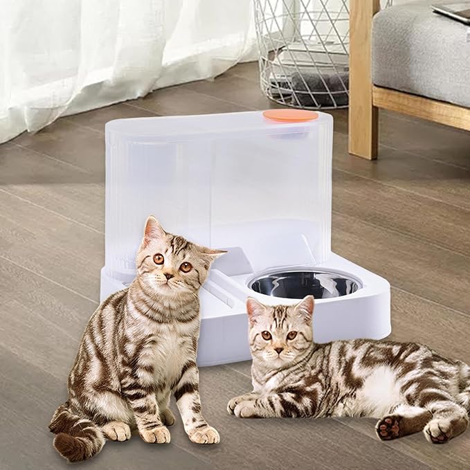 Pet Mealtime Solution: Automatic Feeder and Waterer Combo for Cats and Dogs, with Steel Bowl