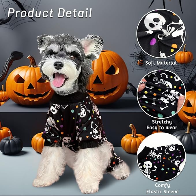 XPUDAC Dog Halloween Pajamas for Small Medium Dogs Skull Costume Soft Puppy Clothes Pet Outfit cat Jumpsuits, Large
