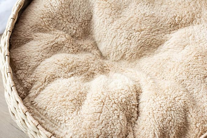 PetPals Hand Made Paper Rope Round Bed for Cat/Dog/Pet Sleep with Pillow, Natural (Round)