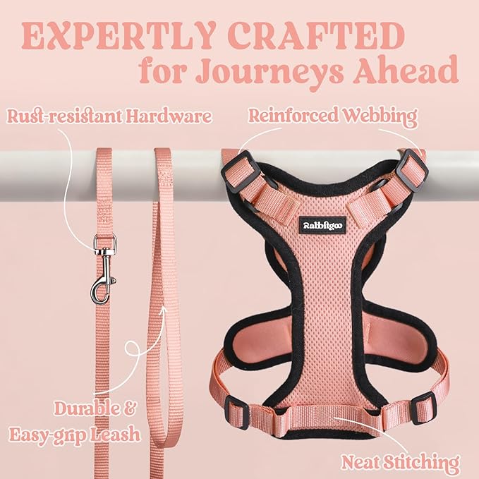 rabbitgoo Cat Harness and Leash for Walking, Escape Proof Soft Adjustable Vest Harnesses for Cats, Easy Control Breathable Reflective Strips Jacket, Light Salmon Pink, XXS