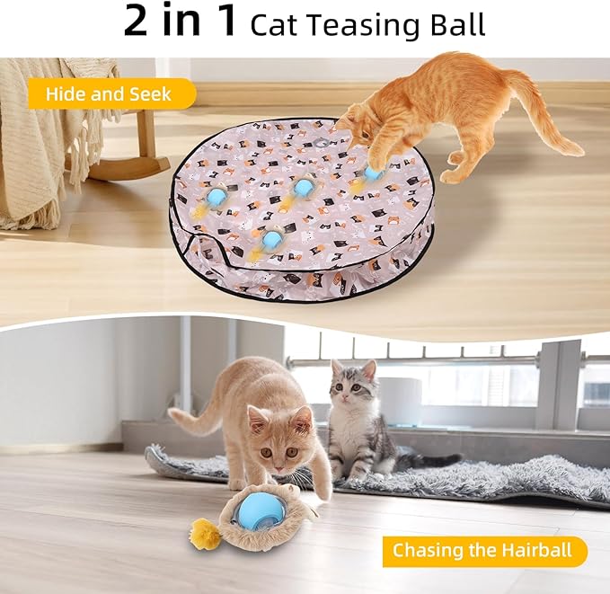 ETACCU Interactive Cat Toys Ball, Automatic Fast Rolling Ball in Play Mat, Hide and Seek Mouse Catching Game for Indoor Adult Cats, 3 Modes Motion Chirping Activated Moving Toy with LED Lights