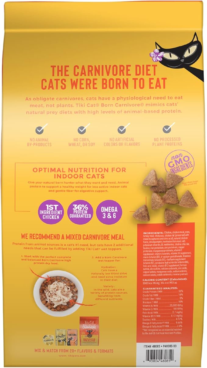 Tiki Cat Born Carnivore Indoor Health, Chicken & Turkey Meal, 6 lbs Bag