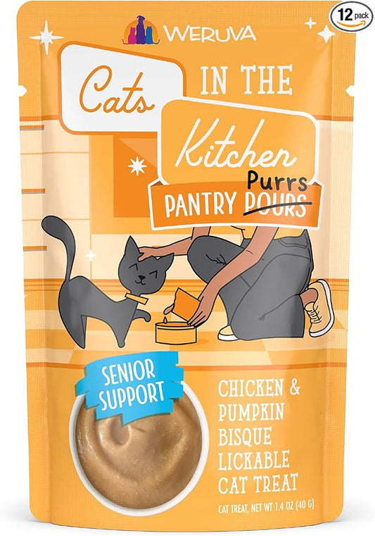 Weruva Cats in the Kitchen Pantry Pours, Chicken and Pumpkin Bisque with Senior Support, 1.4oz Pouch, Pack of 12