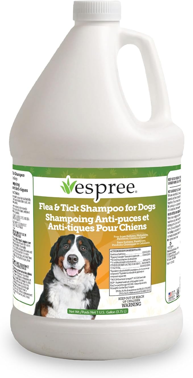 Espree Flea & Tick Dog Shampoo, Aloe Vera Based Formula, Made Without Sulfates, Parabens, Harsh Chemicals and Dyes, Pest Removal Shampoo, Flea & Tick Shampoo for Dogs, Pet Grooming Supplies, Gallon