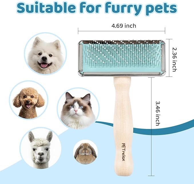 Dog Brush for Long haired Dogs & Cat,Grooming Brush for Shedding, Dematting, Bath, for Short Hair, Poodles, Indoor Cats, pin Brushes for Dog Grooming,Wooden Handle,Wooden Dog Brush