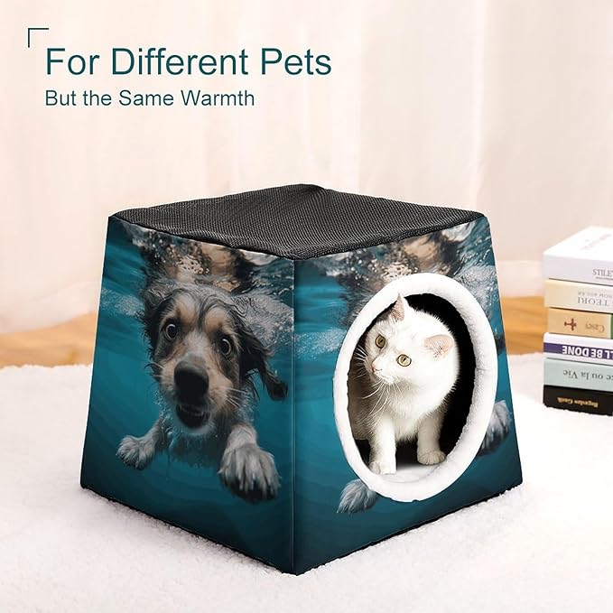 Cat Cave Cat Beds for Indoor Cats Underwater Dog Foldable Cat Hideaway with Washable Cushion and Non-Slip Base