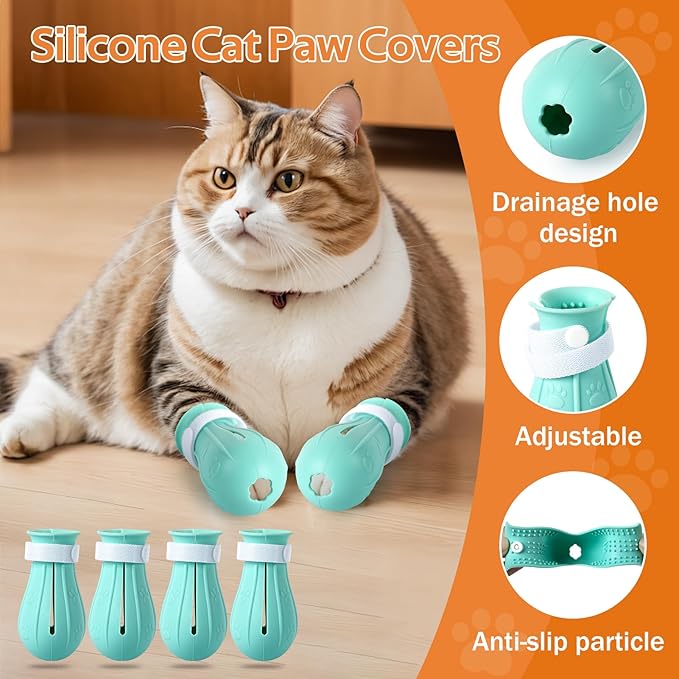 Adjustable Cat Muzzle for Grooming and Biting Prevention, Breathable TPU Material with 4 Anti-Scratch Gloves for Nail Trimming Bathing Vet Visits - S
