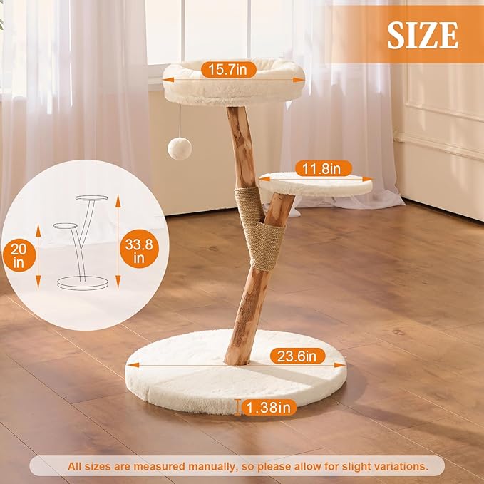 【2026 Upgraded】 YOCAN Modern Cat Tree Tower for Indoor Cats, 2-Tier Cat Furniture with Natural Wood Posts, Soft Plush Bed, Scratching Post & Hanging Ball Toy, Stylish Cat Climbing Tower