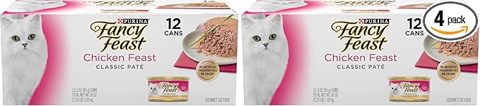 Fancy Feast Chicken Feast Classic Pate Collection Grain Free Wet Cat Food Multi-Pack - (4 Packs of 12) 3 oz. Cans