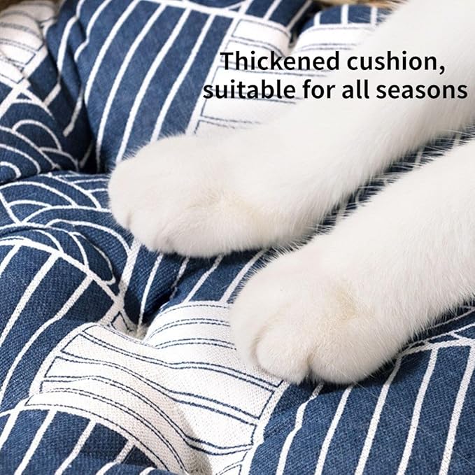 Cat Bed, Straw Woven Cat Baskets Bed, Round Wicker Cat Basket Nest, Non-Slip Cozy Kitten Bed for Cats Small Dog (with Cushion,Small)