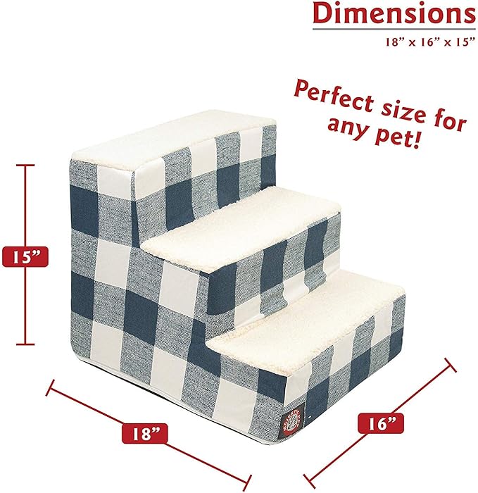 Majestic Pet 3 Step Portable Dog Stairs for Small Dogs to get on Bed Supports 250 lbs or Less – Dog Steps for High Bed with Machine Washable Cover –Pet Stairs for Cats Anderson Check Navy Blue