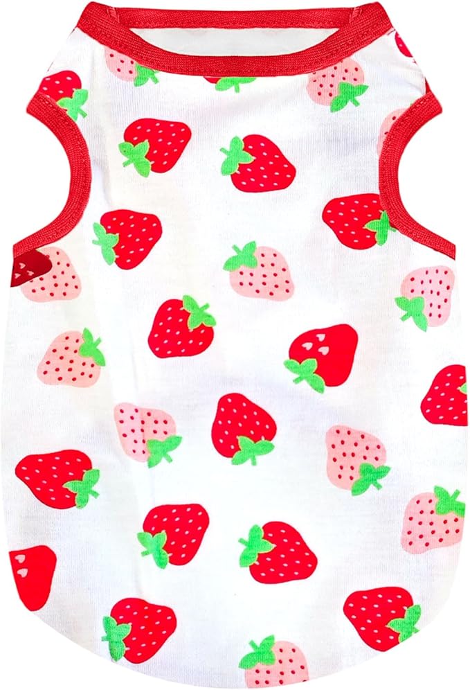 PETCARE Cartoon Dog Shirts for Small Dogs Cute Dog Clothes Red Strawberry Tshirt Soft Cotton Puppy Pajamas Breathable Sleeveless Pet Tank Top Spring Summer Dogs Clothes for Chihuahua Yorkie Shih Tzu
