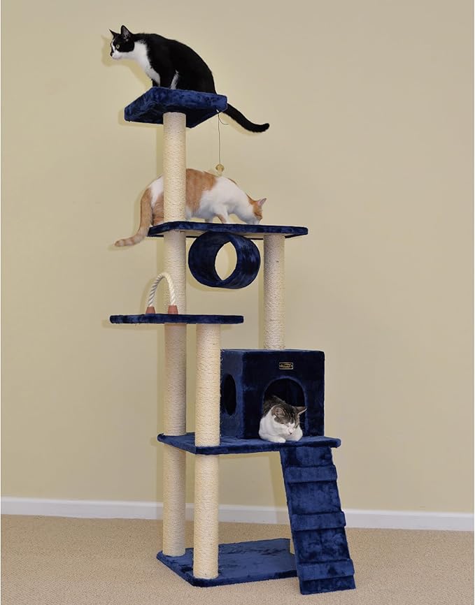Armarkat 71" Navy Cat ClimbIng Tower, Real Wood Cat Scratching Furniture, A7101