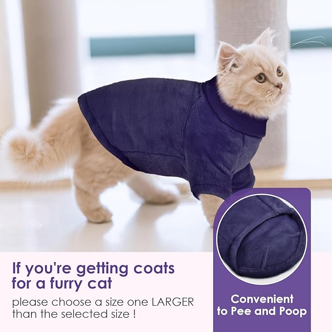 Turtleneck Sweater Coat for Cat, Sphynx Clothes Pajamas for Cats Only, Kitten Fleece Pullover Sweaters with Sleeves, Pet Warm Jumpsuit Sweatshirt for Cold Weather, Navy Blue L