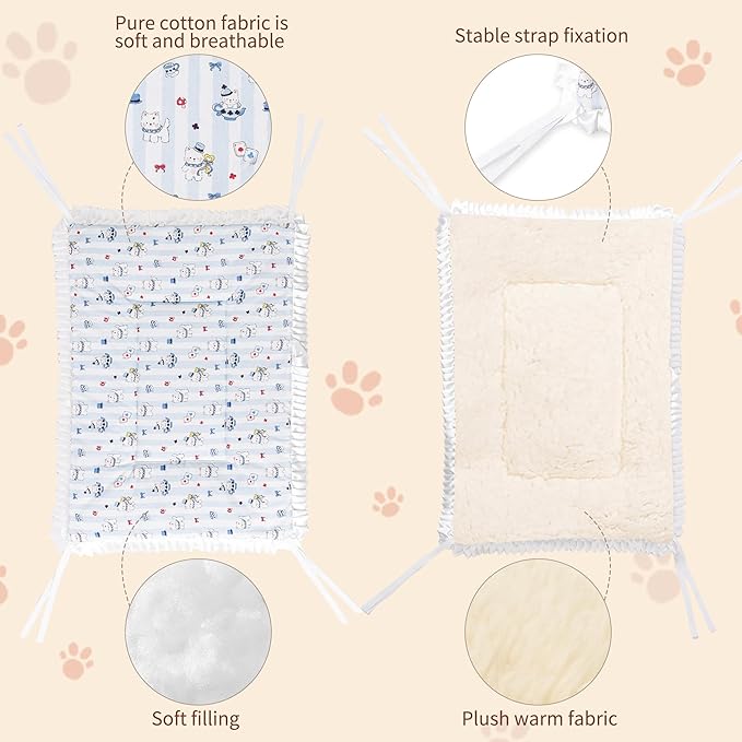2PCS Reversible Silent Cat Bed Self Warming Pet Pad Thin Style Mat Washable Cushion Pad, Pad for Window Perch Outdoor Cat Houses, for Cats, Small Dogs, Rabbits, Non Electric,(Blue Puppy,XS)