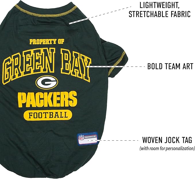 NFL Green Bay Packers Dog T-Shirt for Pets, Size Small. Officially Licensed Pet Shirt with Team Logo, Soft Stretchable Comfort Fit Apparel for Dogs & Cats