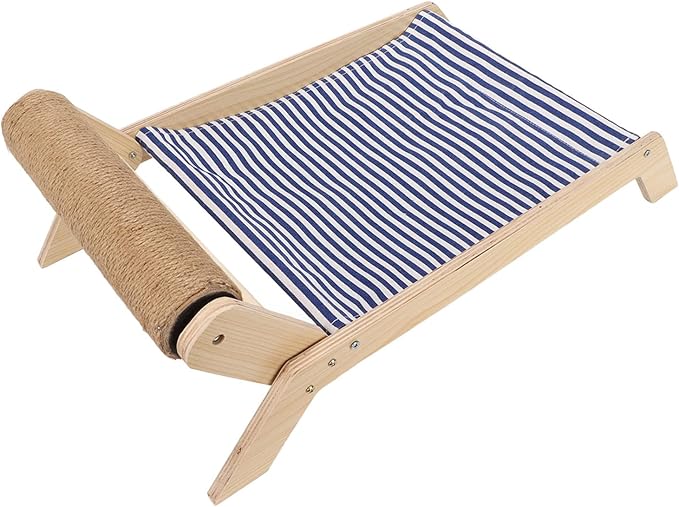 Cat Hammock Bed with Wooden Frame, Anti Shaking Swing Chair for Cats, Premium Sisal and Canvas Raised Sleeping Bed with Scratcher, Minimalist Design Pet Furniture for All Seasons (Beach Sisal Roller