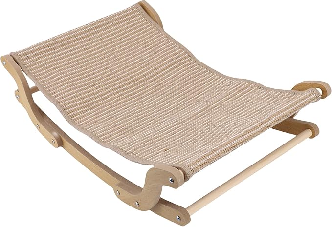 Focket Cat Scratcher Bed, 54x36x15.5cm Pine Wood Cat Scratch Lounger, Hammock Lounge with Tightly Woven Hemp Pad for Large Cats Multi Households Furniture Protector
