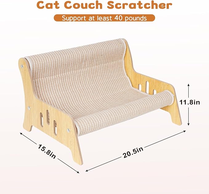 Sisal Cat Scratcher Sofa, Durable Frame Cat Couch Scratcher for Indoor Cats, Mess-Free No Shedding Cat Scratcher Bed, Multi-Functional Lounge for Scratching & Playing, 20.5x15.8x11.8 in