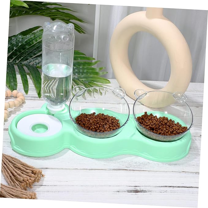 Yardwe 3-in-1 Raised PET Bowl Set with Water Feeder Tilted Cat Food and Water Bowls for Small Dogs and Cats Wet and Dry Food Compatible Space-Saving Design