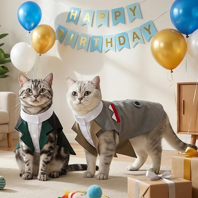 DENTRUN Cat Tuxedo Outfit Formal Suit with Shirt, Fancy Pet Tuxedo Vest for Hairless & Furry Cats, Kitten Wedding Attire Birthday Party Costume Clothes for Cats Only, XS-XXL