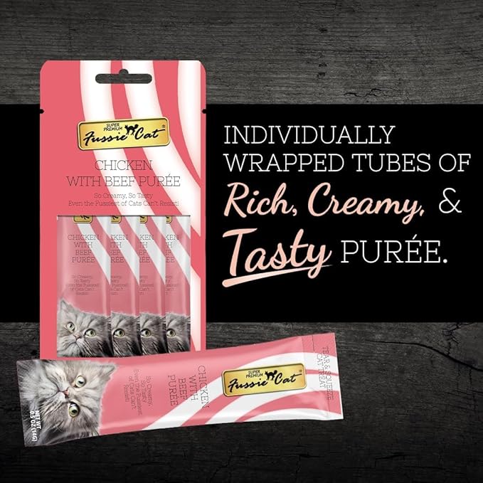 Fussie Cat Chicken with Beef Puree - 0.5 Ounce Tubes (Pack of 72 Tubes)