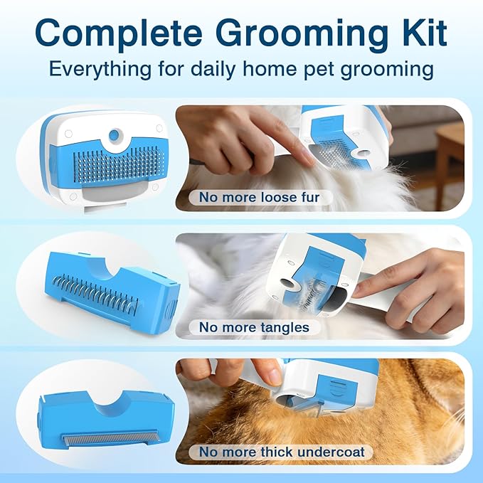 Dog Steam Brush for Dogs & Cats,5-in-1 Self-Cleaning Dog Steam Brush with 3 Swap-in Heads (Grooming, Dematting, Deshedding),Renu Dog Brush for Shedding & Hair Removal,Includes Cat Waterless Shampoo
