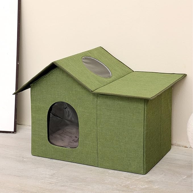 Sorandy Cat House, Foldable Waterproof Covered Cat Bed, Covered Cat Bed | Cat Cave Bed | Pet Furniture | Washable Cat Bed | Dog Bed House | Outdoor Cat House | Feral Cats Shelter (Green)