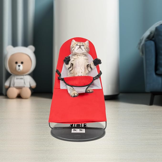 Pet Rocking Chair Solid Color Breathable Dog Bed Chair Portable Foldable Dog Cat Chair for Small Pets Weighing Less Than 33.07 lbs, 3 Levels Adjustable Height, Washable&Removable (Red)