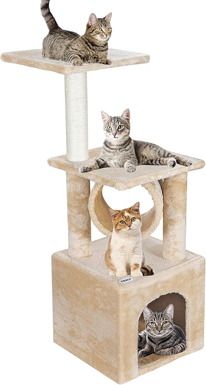 36 Inches Cat Activity Tree Tower Cat House Furniture with Condos Platform Tunnel Scratching Posts for Kittens Multi-Level