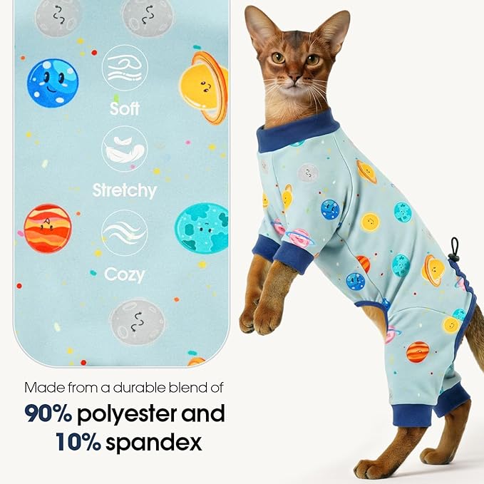 DENTRUN Cat Clothes for Hair Control with Hair Sticky Fabric - Soft Recovery Suit & Breathable Lint-Resistant Cat Sweater for Cats Only, Kitten Onesie Pajamas, XL, Deep Blue