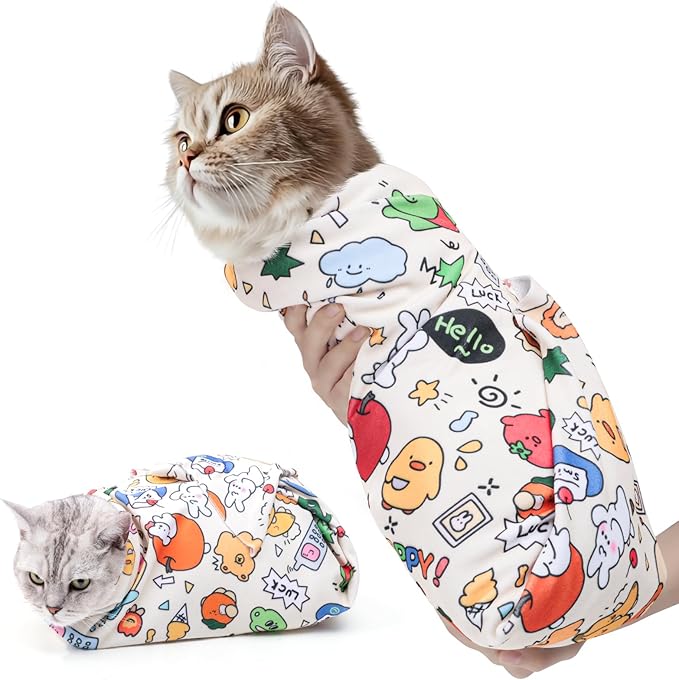 ondware 31.5 in Cat Wrap for Cutting Nails, Self-Adhesive Cat Grooming Wrap Anti-Escape Cat Restraint for Nail Clipping Cat Swaddle Wrap Cat Wrapping Cloth for Pet Cleaning and Beauty (Within 22 lbs)