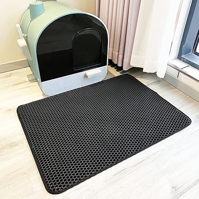 Cat Litter Mat Kitty Litter Trapping Mat Honeycomb Mats Waterproof Double Layer Anti Tracking Kitty Mats Catcher Litter Tray Box Rug Carpet (19.7'' x 15.7'', black)