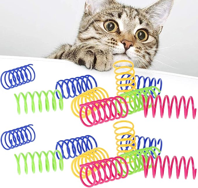 Cat Spiral Spring Toy 16 PCS, Colorful Cats & Kitten Toys for Swat, Bite, Hunt Indoor, Creative Entertainment Springy Toys (16PCS Multicolored)