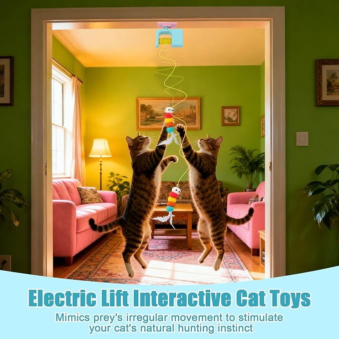 BABORUI Interactive Cat Toy – Automatic Hanging Cat Toy for Indoor Cats, Electric Motion Replicates Real Birds, Includes 3 Tail Accessories, Engaging Cat Enrichment Toy