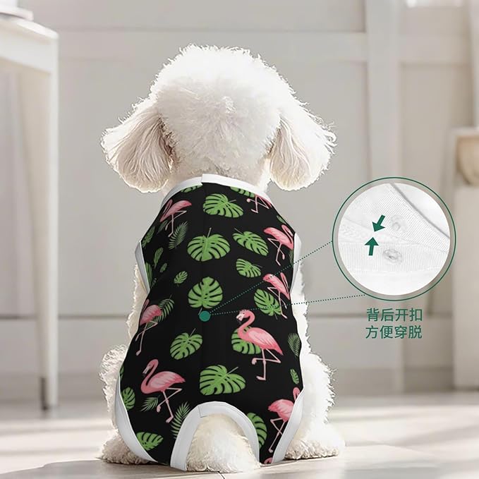 Dog Recovery Suit After Surgery Suit for Female Male Tropical Palm Tree Leaves Banana Green Leaf Cute Retro Flamingo Dog Onesie Vest for Abdominal Wounds Anti Licking