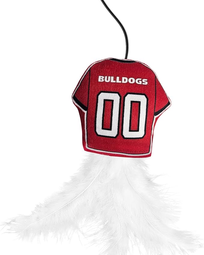 NCAA Georgia Bulldogs Team Jersey Wand with CAT NIP, Cat Toy Jersey Shaped Plush Teaser Toy for Cats & Kittens - Interactive Pet Toy for Play & Exercise