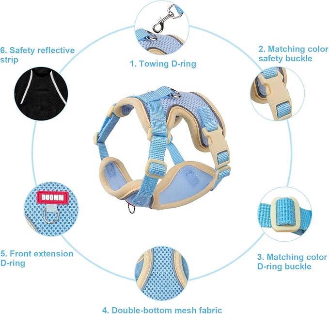 wanheart Cat Harness and Leash Set Escape-Proof Adjustable cat Leash and Harness Combo Suitable for All cat Breeds (Blue, S)