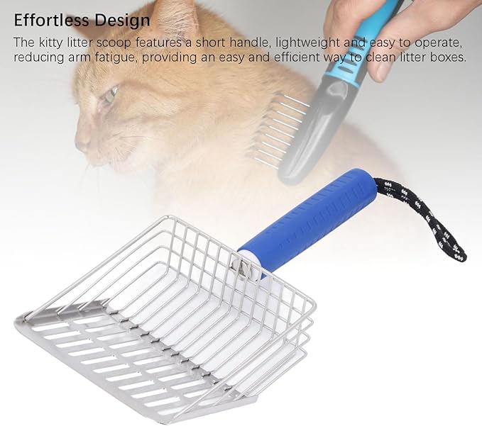 Cat Litter Scoop, Removable Handle Cat Litter Sifter, Stainless Steel Fast Filtration Cat Litter Shovel for Kitten Cat Dog Poop (Blue)