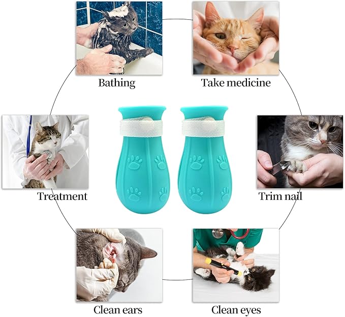 4PCS Cat Paw Protector Shoes, Adjustable Silicone Cat Shower Feet Cover for Home Pet Hospital Bathing Nail Trimming Treatment (Blue)