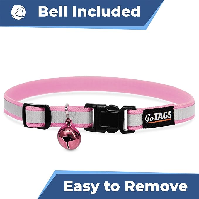 GoTags Reflective Cat Collar Personalized, Custom Cat Collar with Engraved Name and Phone Number, Safety Collar with Breakaway Release Buckle and Bell, Adjustable for Cats and Kitten 5 Colors