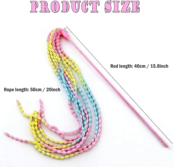 KABASI Cat Wand Toys, 4PCS Interactive Plush Srtip Cats String Teasing Stick with Bells for Kitten, Colorful Sturdy Pole Cat Toys for Having Fun Indoor Playing